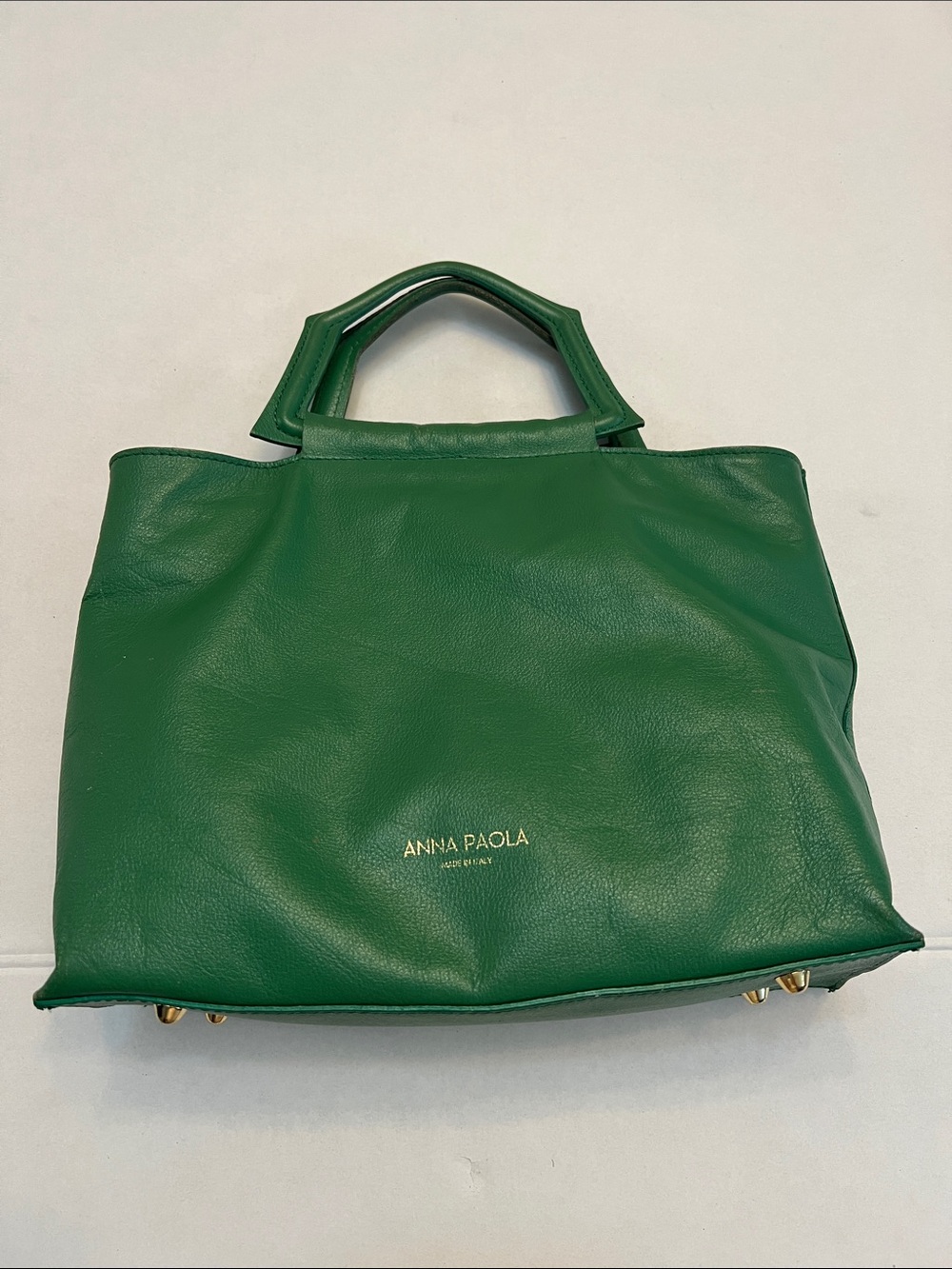 ANNA PAOLA EMERALD GREEN LEATHER BONNIE TOTE TOP HANDLE BAG GOLD HARDWARE